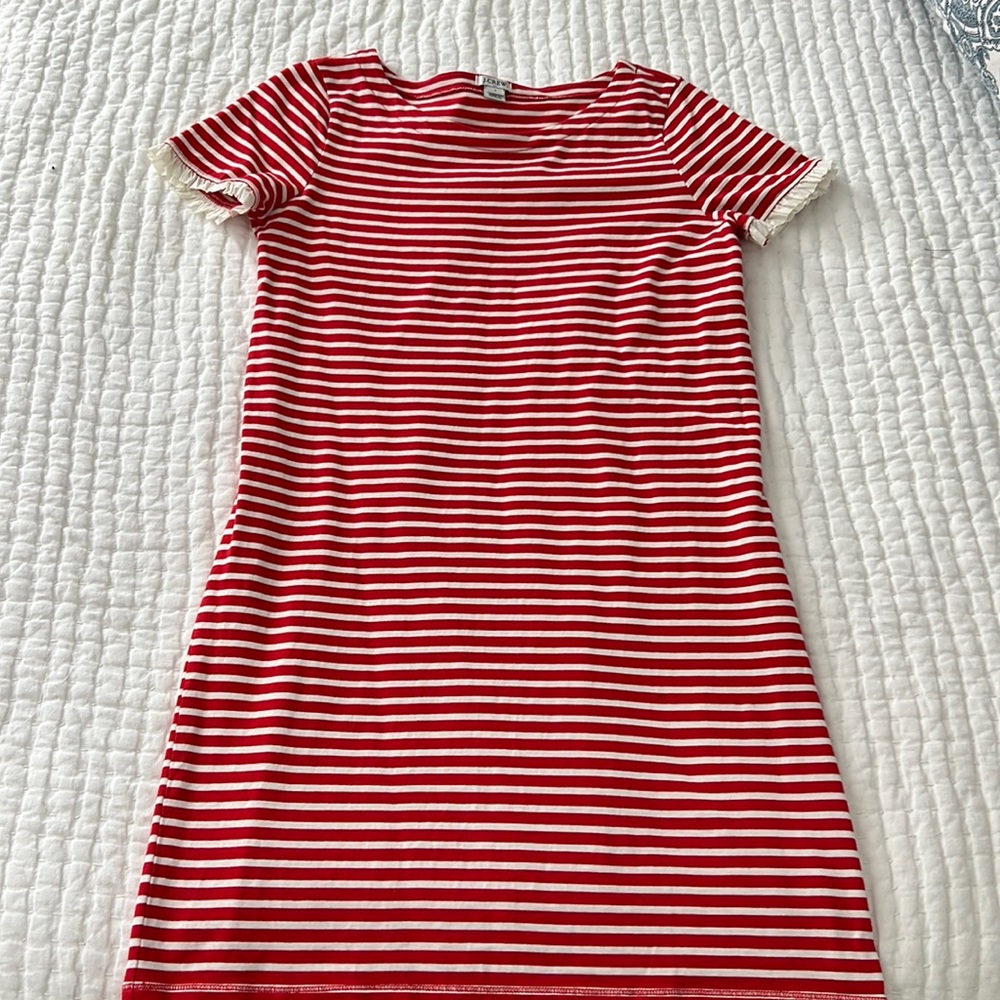 J crew dress red and white stripped cotton